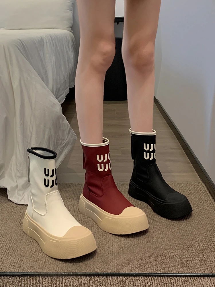 

Женская обувь, короткие ботинки, Новинка весна-осень 2024, повседневные женские ботинки на толстой подошве и молнии