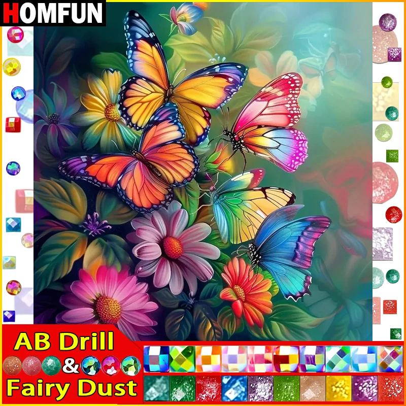 

HOMFUN Fairy Dust AB Diy полная квадратная круглая дрель 5D алмазная живопись Алмазная вышивка "Животное бабочка" домашний декор подарок