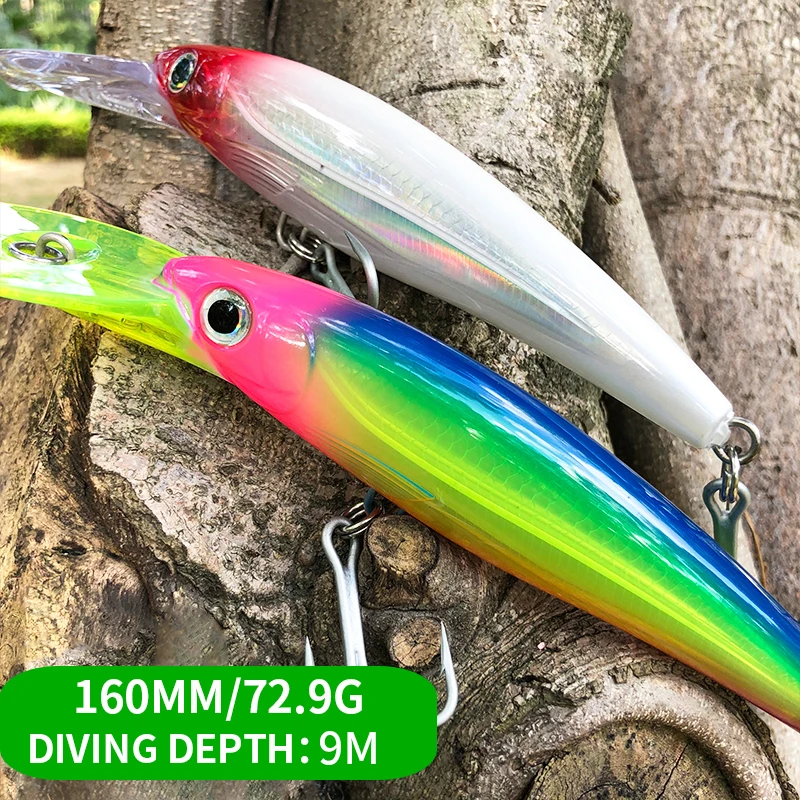 

1Pcs 160mm 72.9g Big Heavy Minnow Trolling Lure Fishing Bait Deep Diving Seabass Trout Lure Isca Pesca Minnow Hard Bait 9130