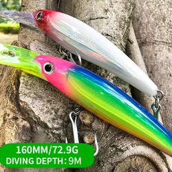 1 pçs 160mm 72.9g grande pesado minnow corrico isca de pesca mergulho profundo robalo truta isca isca pesca minnow isca dura 9130