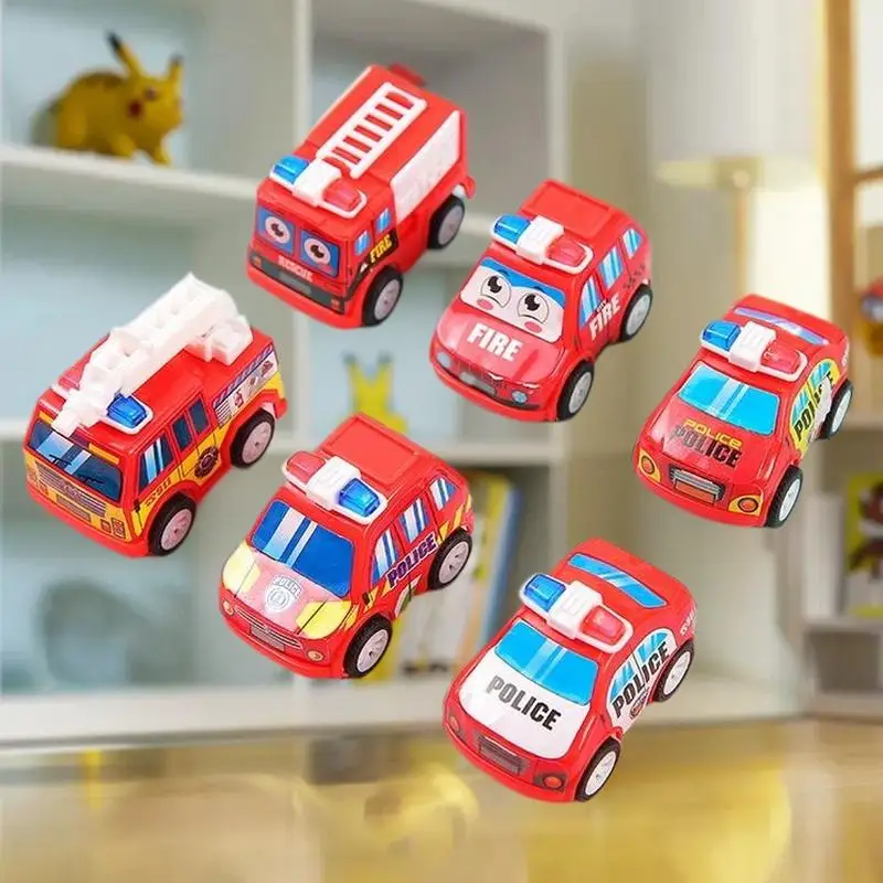 5個入り 若々しいパーティーの景品 子供の誕生日 ミニチュア漫画の消防車とパトカーのプレイセット