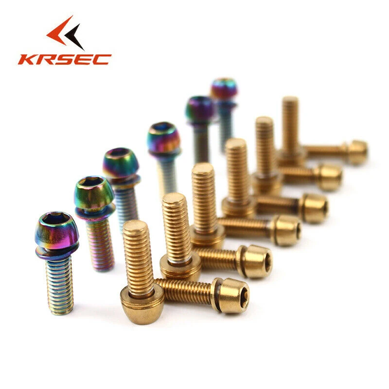 KRSEC M6/M5 Bike Stem Bolts Titanium Color MTB Bicycle Stem Screws stainless steel Fixed Bolt Handlebar Stem screw Cycling Parts