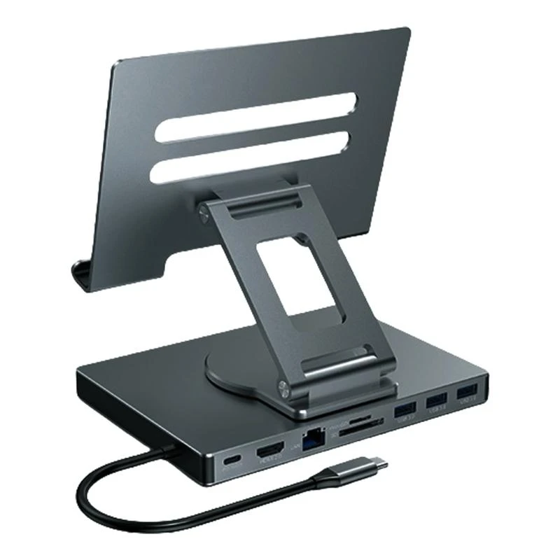 8/9 in 1 Supporto stand cuochi docking Tablet USB Tipo C USB3.2 Scheda Reader da 3,5 mm Porta desktop rotabile pieghevole