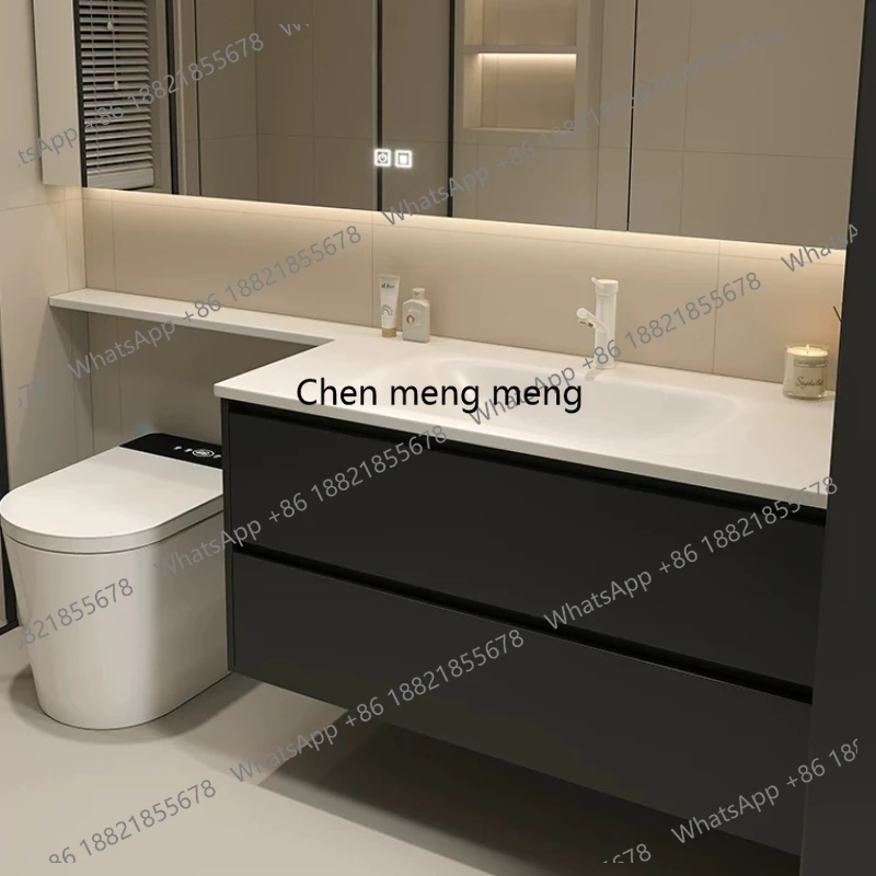 

Rock slab hot bending integrated basin bathroom cabinet extended toilet, basin cabinet combined washstand