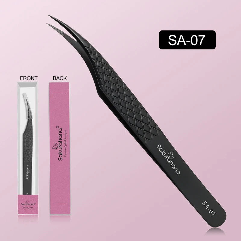 SAKURAHANA Professionelle Wimpernpinzette, schwarze Faserspitze für Wimpernverlängerungen, Mega-Volumen, Nerz-Wimpern, Werkzeug, Make-up-Künstler-Set