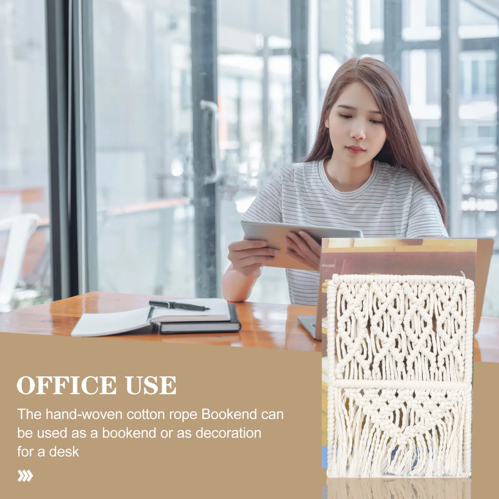 

Sturdy Woven Bookends Decorative Rack Stainless Steel Cotton Rope Multi Function Novelty Tabletop File ganizer Book Holding St