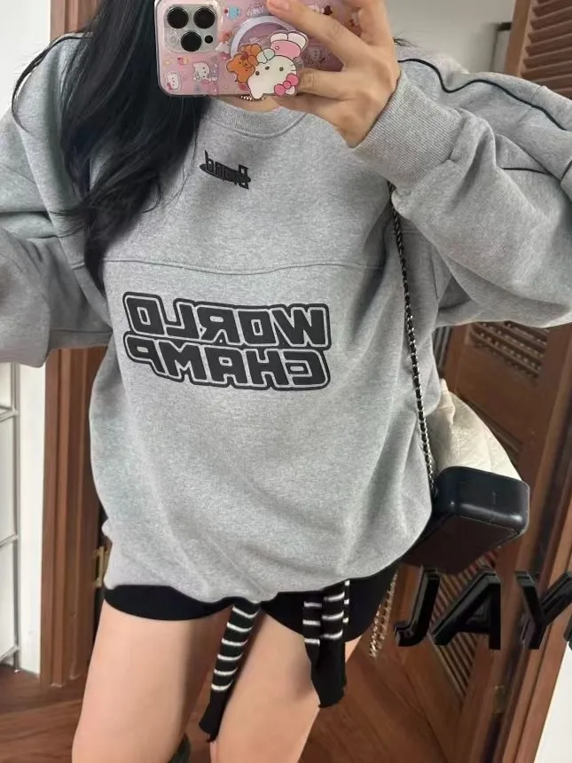 

Loose Fit round Ne Long Sve Hoodie Women's Casual Comfortable Sweatirt Dongda Gate Autumn Winter Lazy Sle Letter Print
