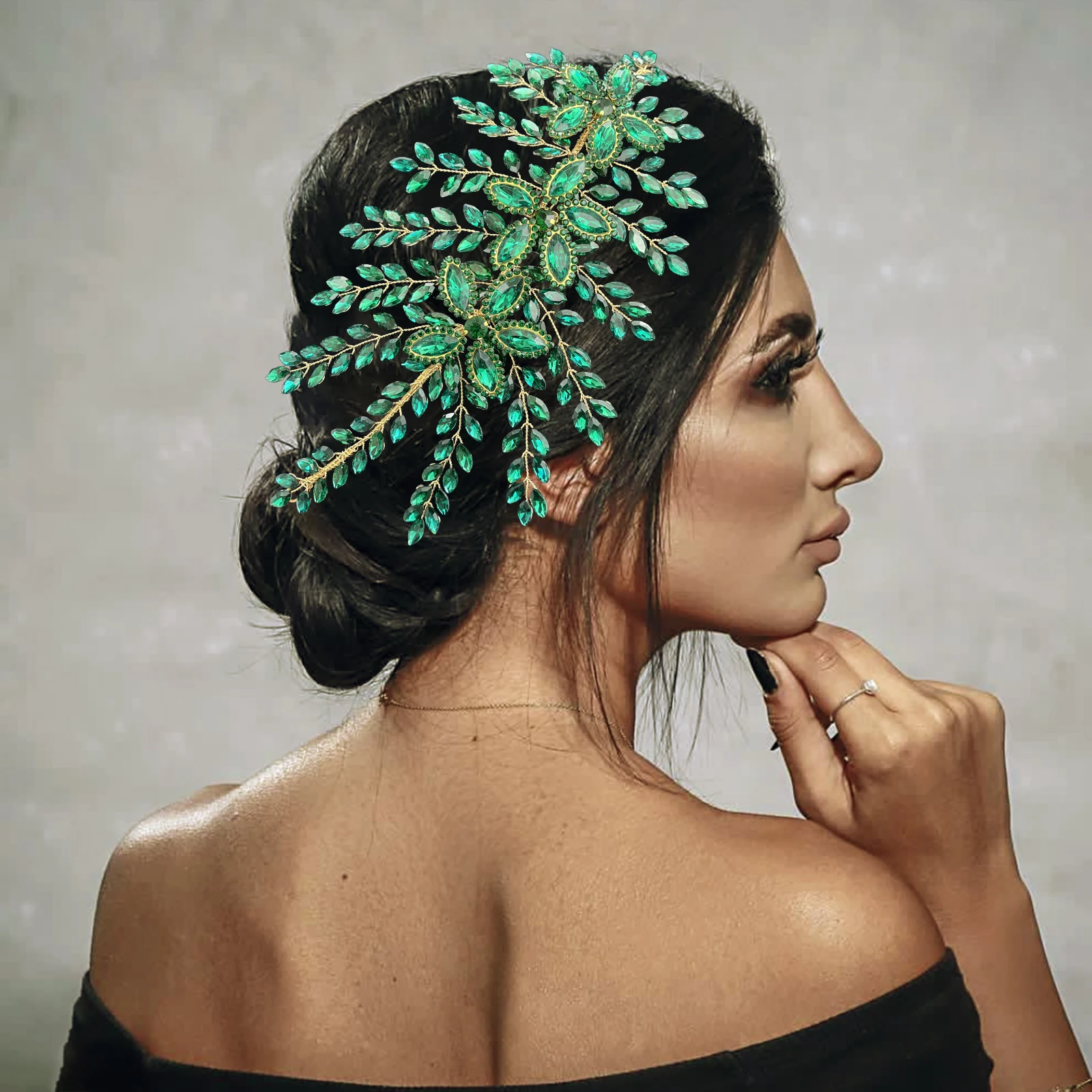 

FS012 Green Crystal Wedding Accessories for Women Fashion Bride Hair Pieces Bling Rhinestone Wedding Headband Banquet Headpieces