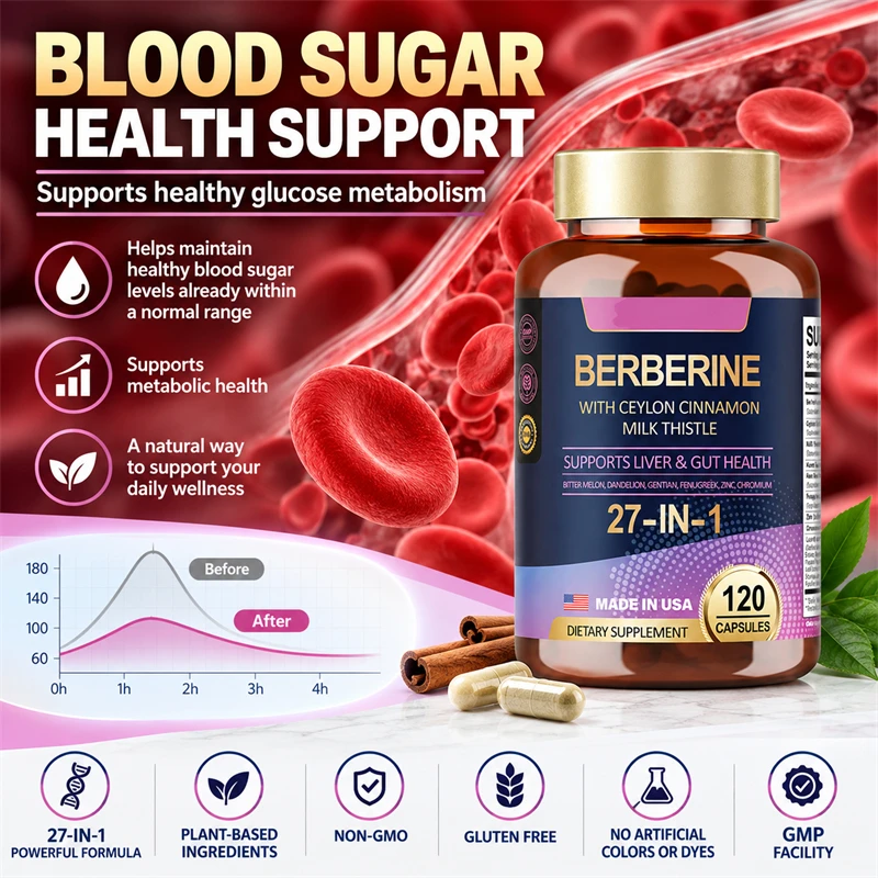 27 in 1 Berberine Capsules for Liver & Gut Health, Metabolism Weight Management, Immunity, Anti-oxidant & Blood Sugar Balance