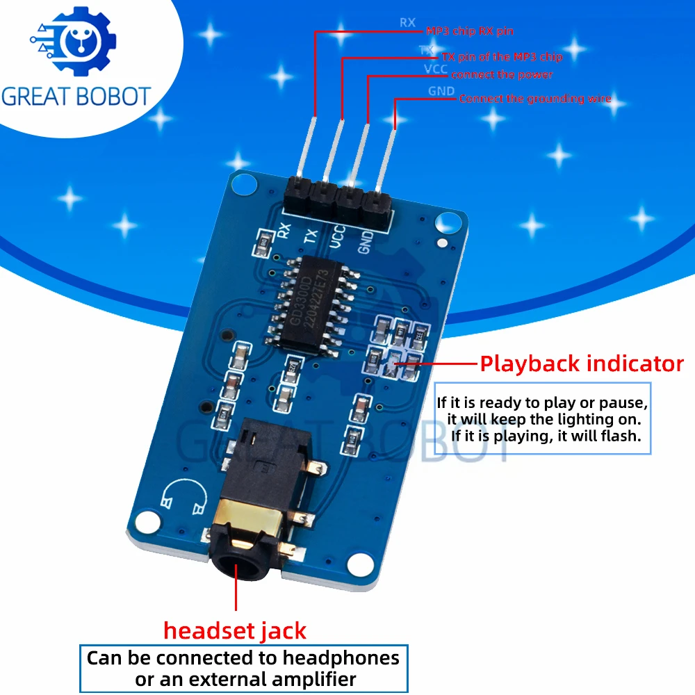 YX6300/YX5300 UART - Módulos de reproductor de música MP3 en serie controlados: perfectos para aplicaciones Arduino, AVR, ARM, PIC en CF