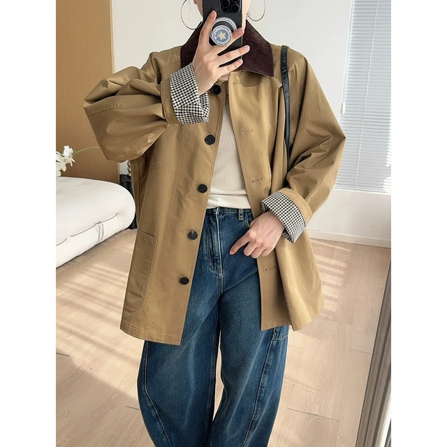100% Bawełna Kobiety Jesień Sztruks Kołnierz Pojedynczy Guzik Vintage Kurtka Płaszcz Moda Damska Kurtka Femme Streetwear Topy Odzież