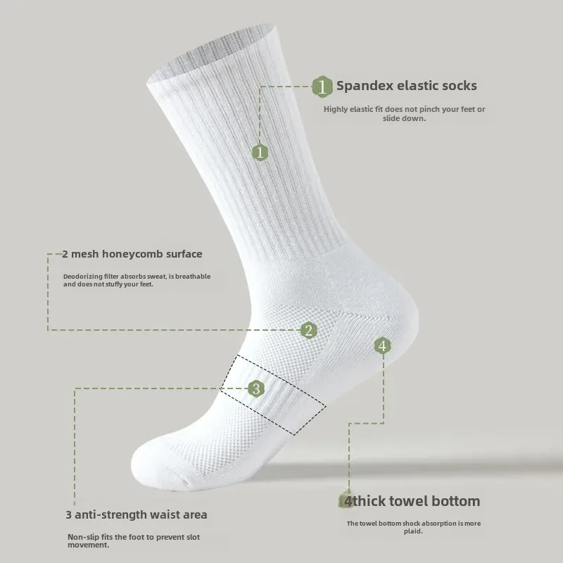 Yoha الرجال منتصف العجل الجوارب القطن الخالص سميكة منشفة قاعدة الأبيض الرياضة أنبوب طويل جوارب كرة السلة UN/Q-018