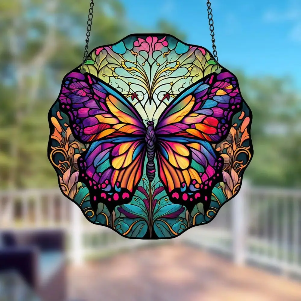

Round Butterfly Painted Window Decoration Exquisite Acrylic Hanging Wall Decoration Colorful Creative Stained Window Suncatcher