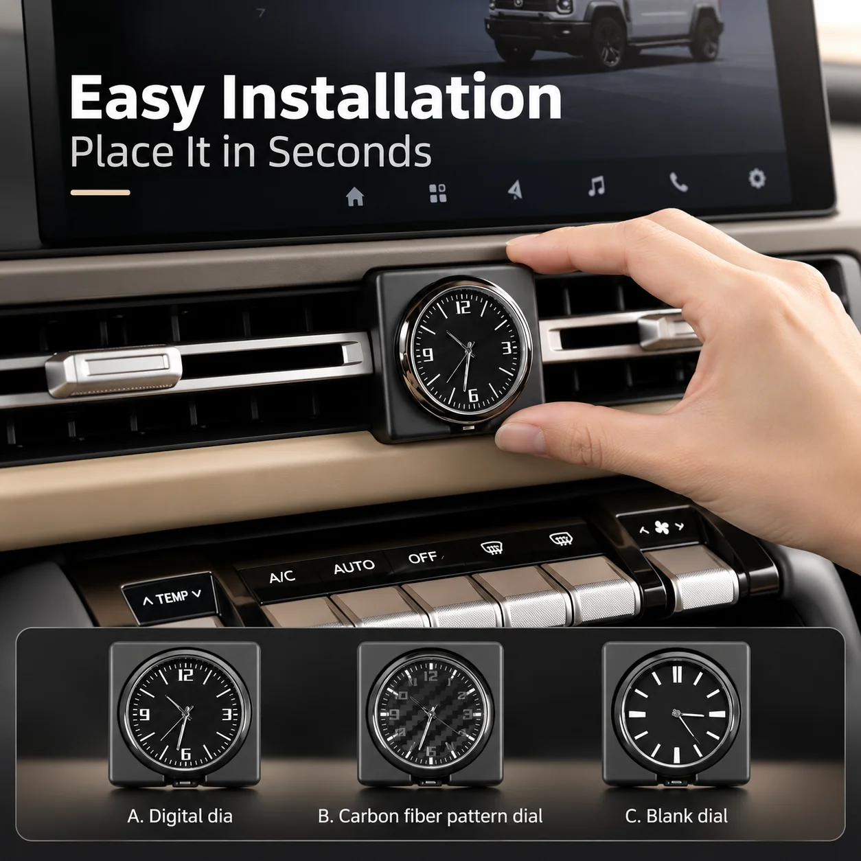 For Chery iCar V27 iCAUR V27 Esteo V27 1PC Square Car Central Control Quartz Clock Air Outlet Vent Mounted Auto Dashboard Watch