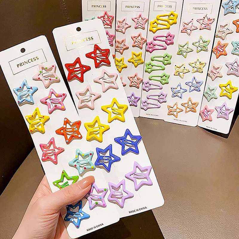 3/10Pcs Y2K Bobby Pin Girl Colorful Stars Barrettes Metal Snap Clips Kid Korean BB Hairpins Headwear Hair Accessories