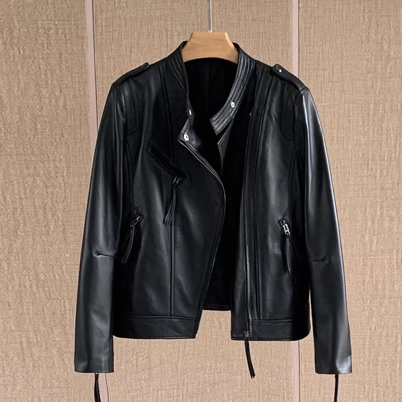 M-3XL Giacca in vera pelle per donna Autunno Inverno Stile corto Moto Vecchio cappotti da giacca slim fit in vera pelle di pecora retrò femminile