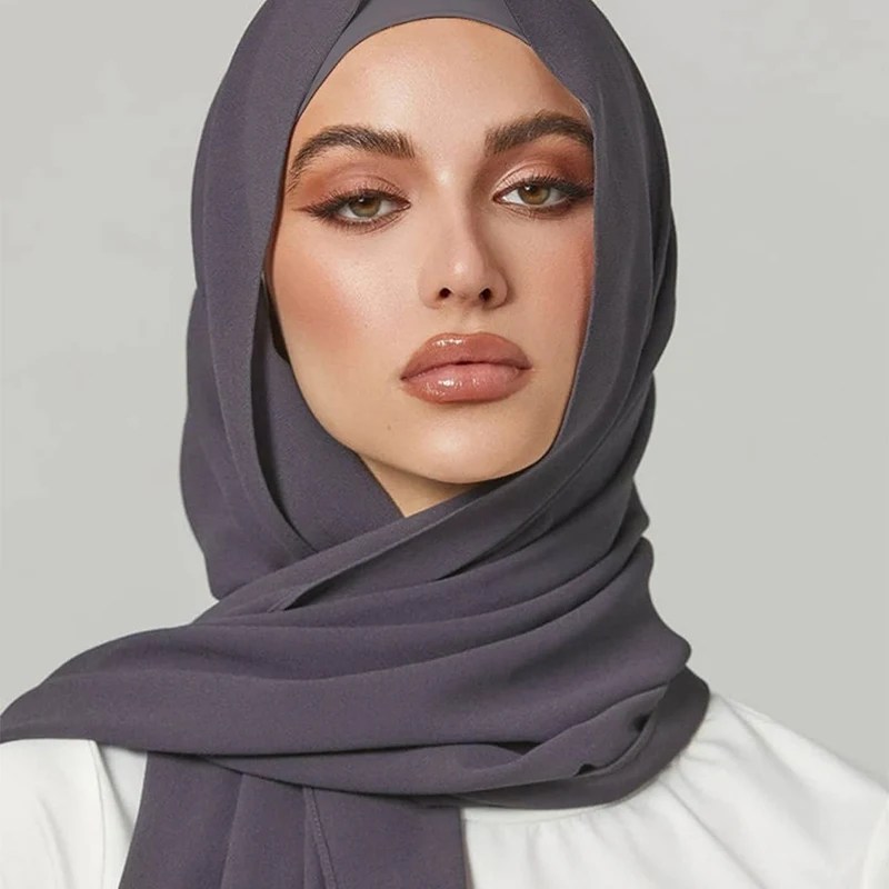 2 Piece Set Plain Color Muslim Chiffon Scarf Hijab Female Islamic Undercap Cover Shawls Wraps for Women Hijabs Hair Scarves