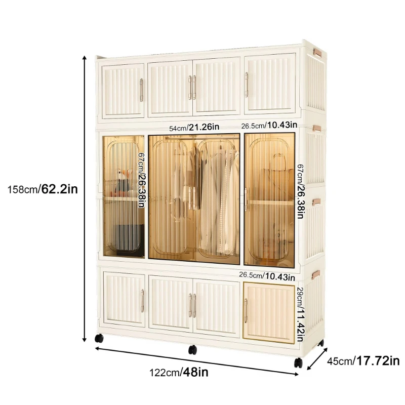Portable polypropylene wardrobe storage box 12 magnetic doors 12 storage compartments 1 hanging rod 6 hangers