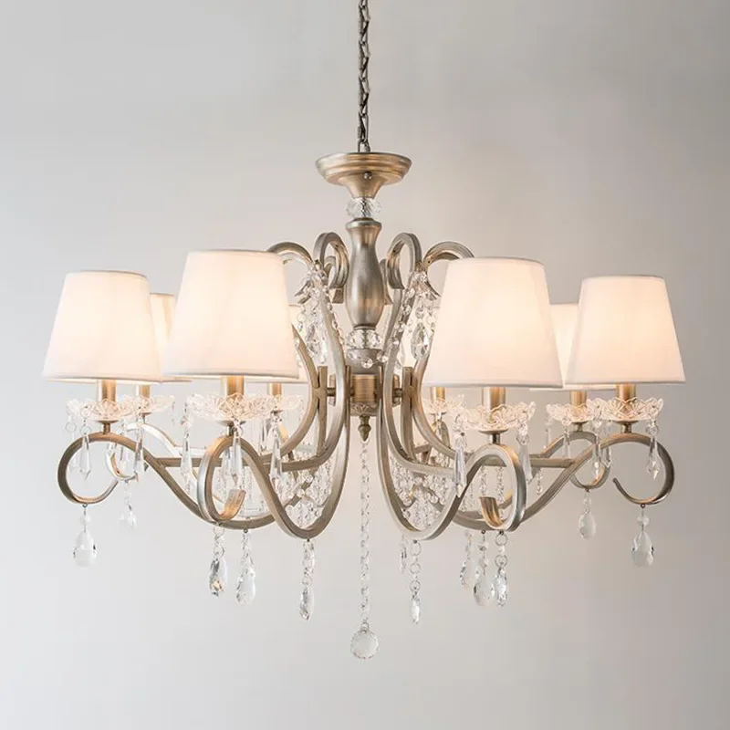 

American Wrought Iron Home Living Room Dining Room Retro Silver French Crystal Bedroom Chandelier