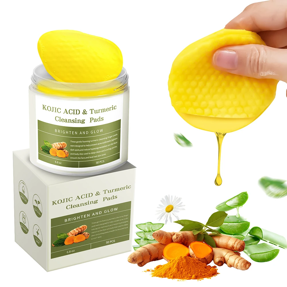 

50pcs Turmeric Kojic Acid Cleansing Pads For Dark Spots Face Deep Cleansing Brightening Skin Pads For Women