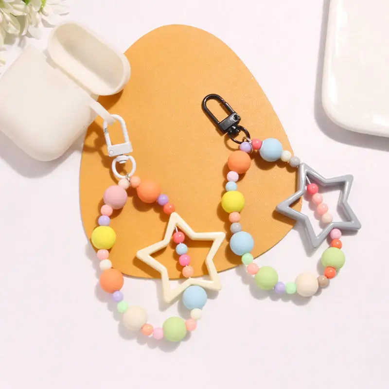 Keychain Girl Mobile Phone Lanyard Wrist Strap Bag Pendant Car Women Fresh Sweet Hand-held Chain Anti-lost Colofful Bead Keyring