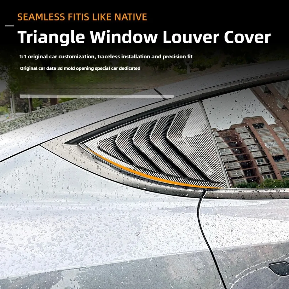 1Pair Side Window Louver Cover Sport Style For Tesla Model 3/3 Highland Model Y 2017-2025 2026 Rear Window Spoiler Shutter Cover view 2