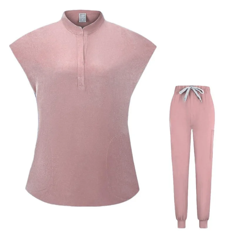 Doctor Collar Sleeveless Female Nurse Gowns Operating Room Hand Wash Gowns Beauty Spa Split Overalls Set