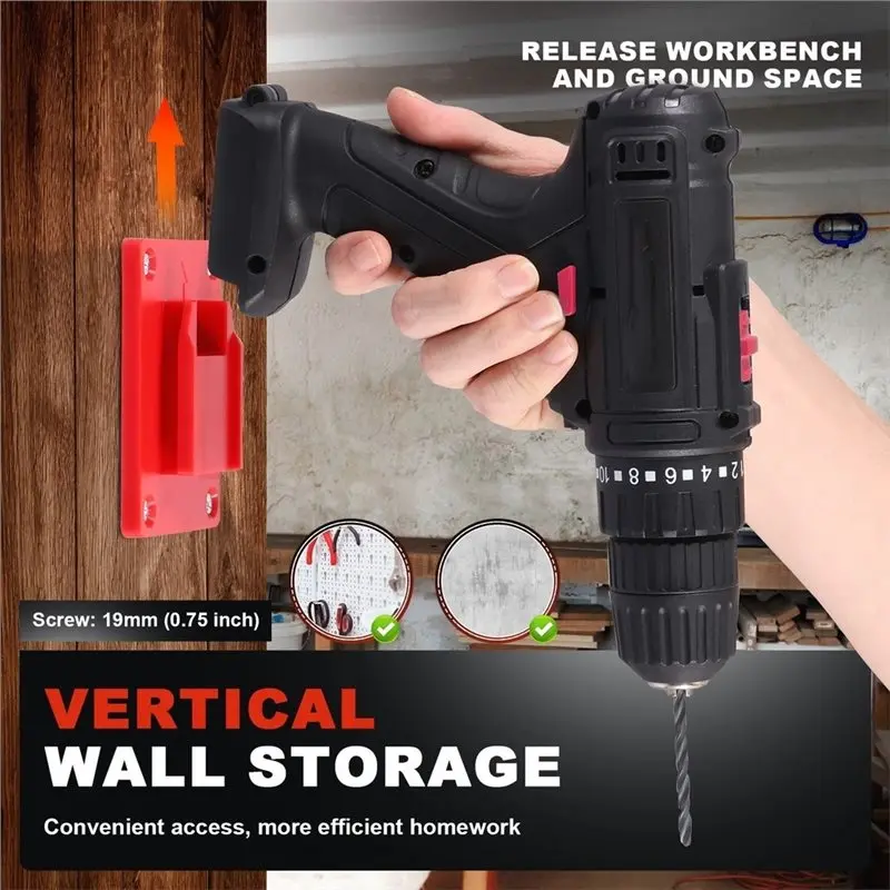 [NEWA08R】 Battery Holder 20PC Tool Holders And Wall Mount Hanger For 18V Battery Drill Storage Shelf W/Screws