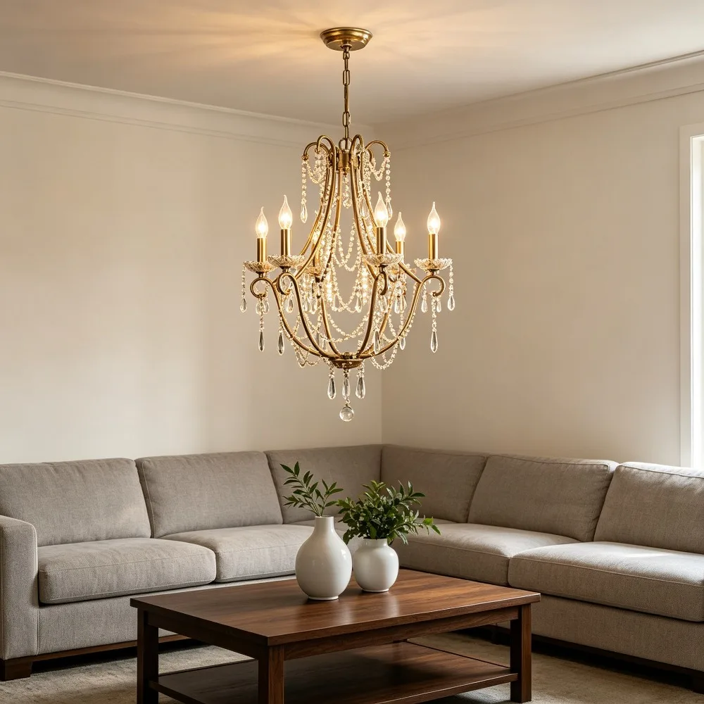 Antique Silver Crystal Chandelier American Farmhouse Chandeliers Duplex Villa  Rotating Staircase Hanging Lamp LED Cristal Light