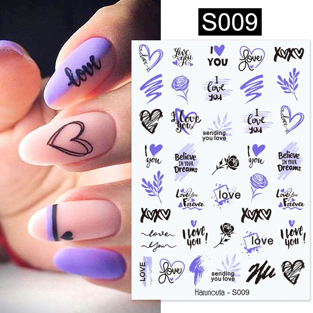 

Spring Nail Stickers Art Transfer Heart Flower Leaves Line Shape Sliders French Tip Decals 3D Decoration DIY Nail Decal