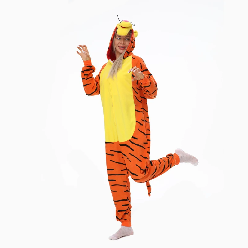 

Женский пижамный комплект, костюм для косплея с изображением тигра, комбинезоны кигуруми с героями мультфильмов для рождественской вечеринки, пижамы для всего тела, флисовая одежда для сна