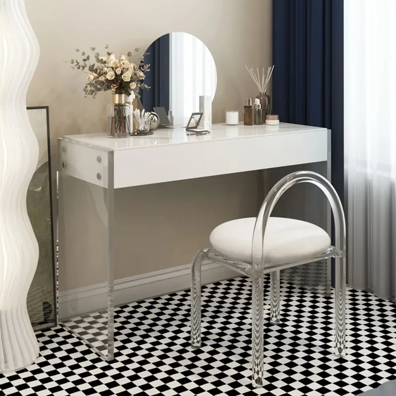 rock board dressing table with high-definition transparent floating design, and makeup stool with Italian minimalism