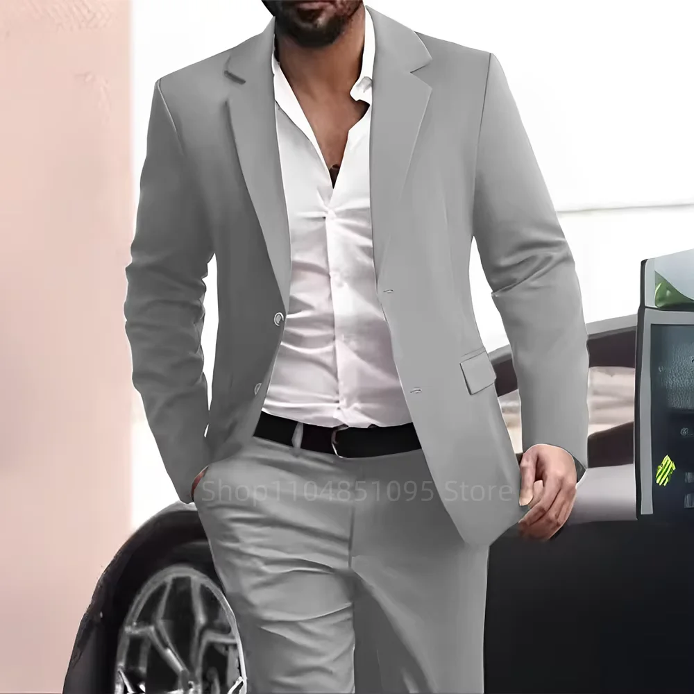 عالية الجودة الرجال دعوى مجموعة الشق التلبيب الأعمال السترة السراويل 2 قطعة فساتين الزفاف سليم صالح سهرة مساء حفلة الرجال الملابس #5