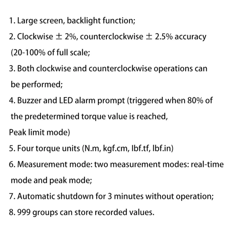 7-częściowy klucz dynamometryczny Klucz cyfrowy Mini klucz dynamometryczny z 4 jednostkami N.dla M kgf.dla cm lbf.tf lbf.in Wysoka dokładność Wr