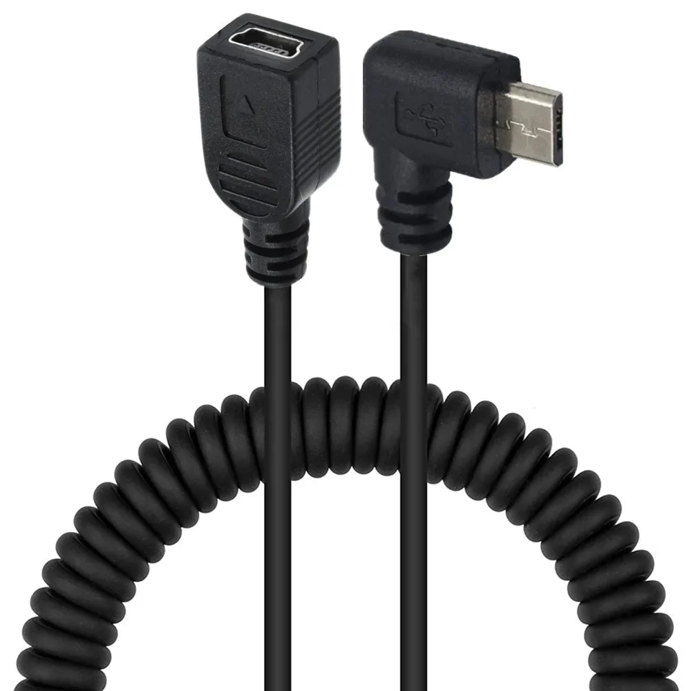 Converter Data Cable 90 Degree Micro USB Male To Mini USB Female Adapter Converter Data Line Left Right Up Down Stretch Spring