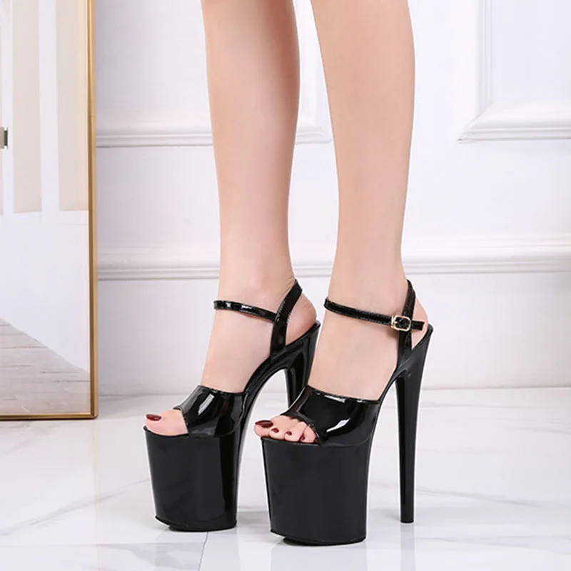 

Patent Leather 20cm Platform Sandals Stiletto High Heels Sexy Sandals Women Pole Dancing Shoes Nightclub Sandals Plus Size 34-45