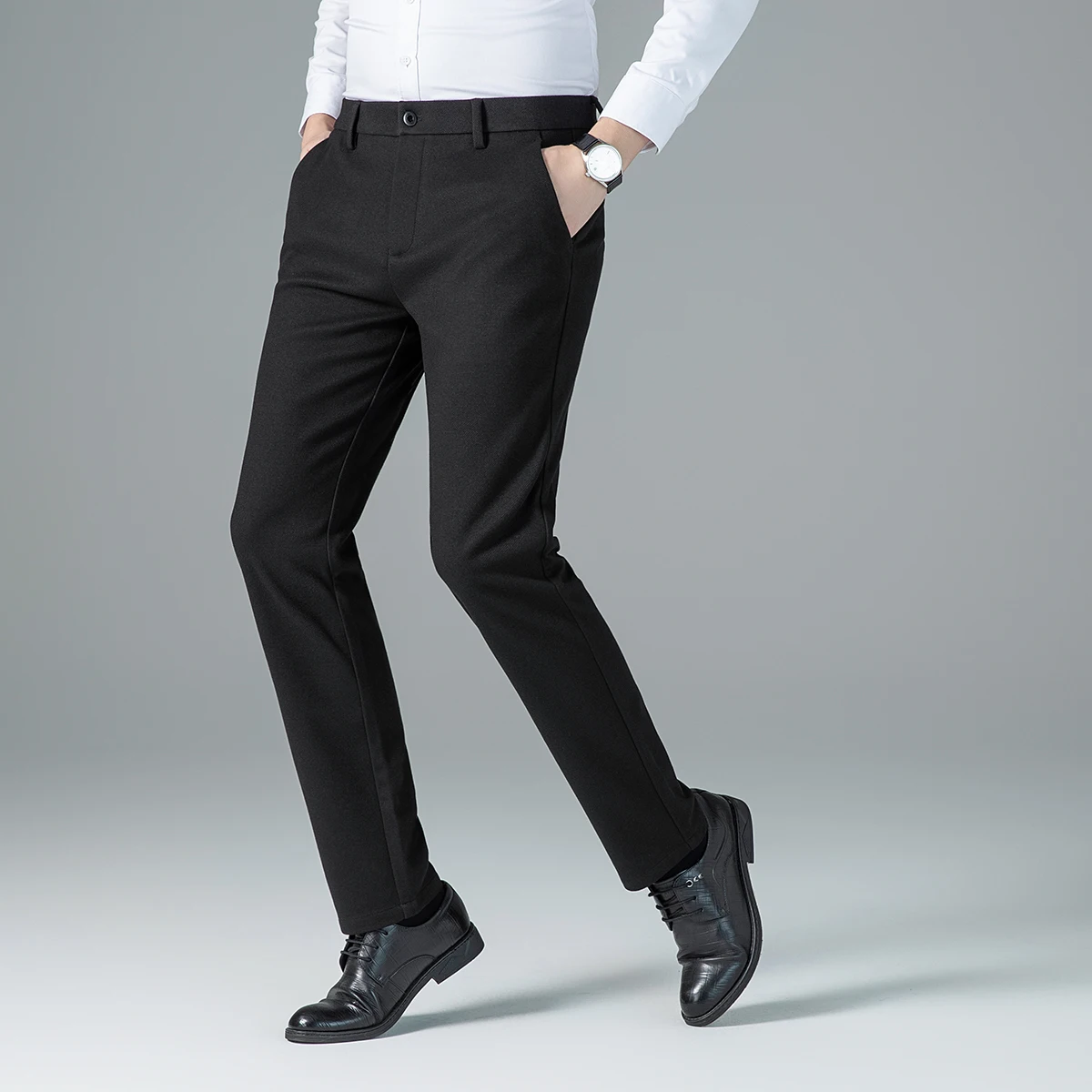 Winter Men Thermal Straight Pant Gray Khaki Black Thick Warm Trouser Business Casual Style Cosy Underwear Simple Basic Look