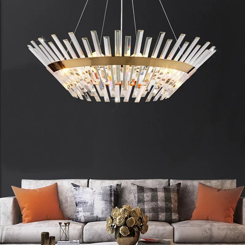 

Golden Round Crystal Chandelier Living Room Bedroom Interior Lamp Lighting Fixture Glossy Suspension Chandelier