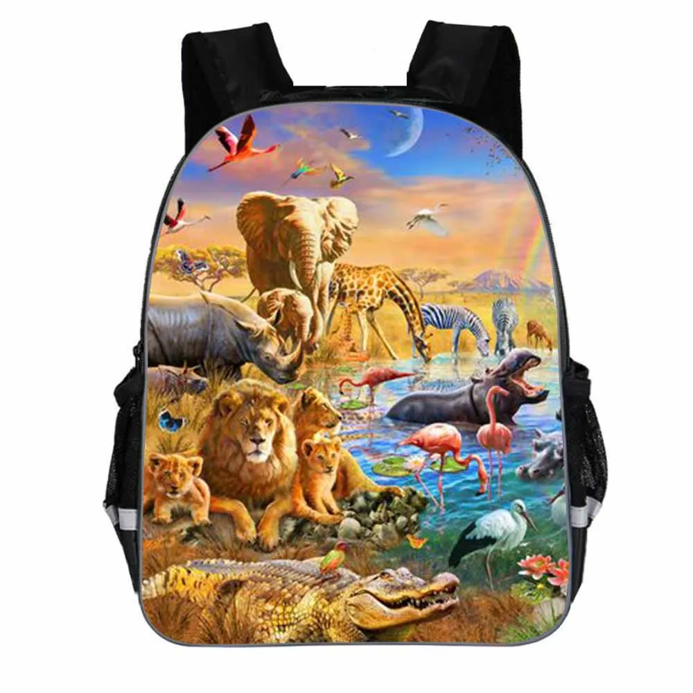 Animal world Backpack Children\'s School Girls Boy men\'s Bag For students