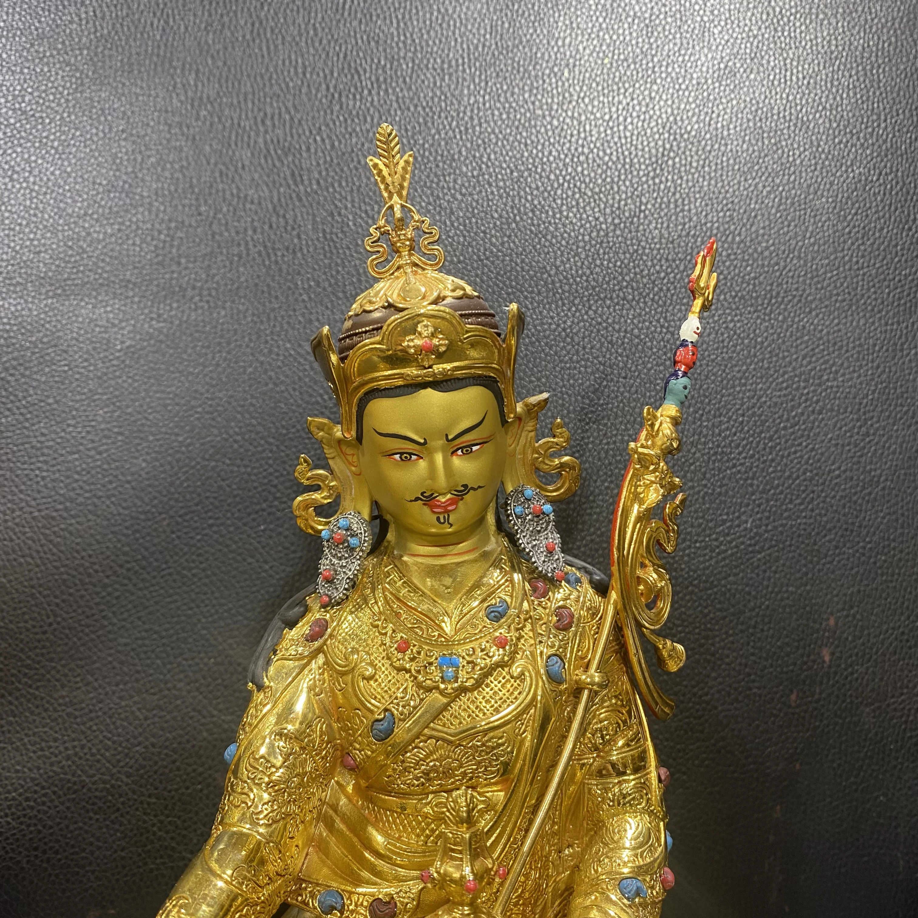 7-Inch Tibetan Tantra pure copper gilt lotus peanut master Buddha statue ornament, home worship Buddhist platform