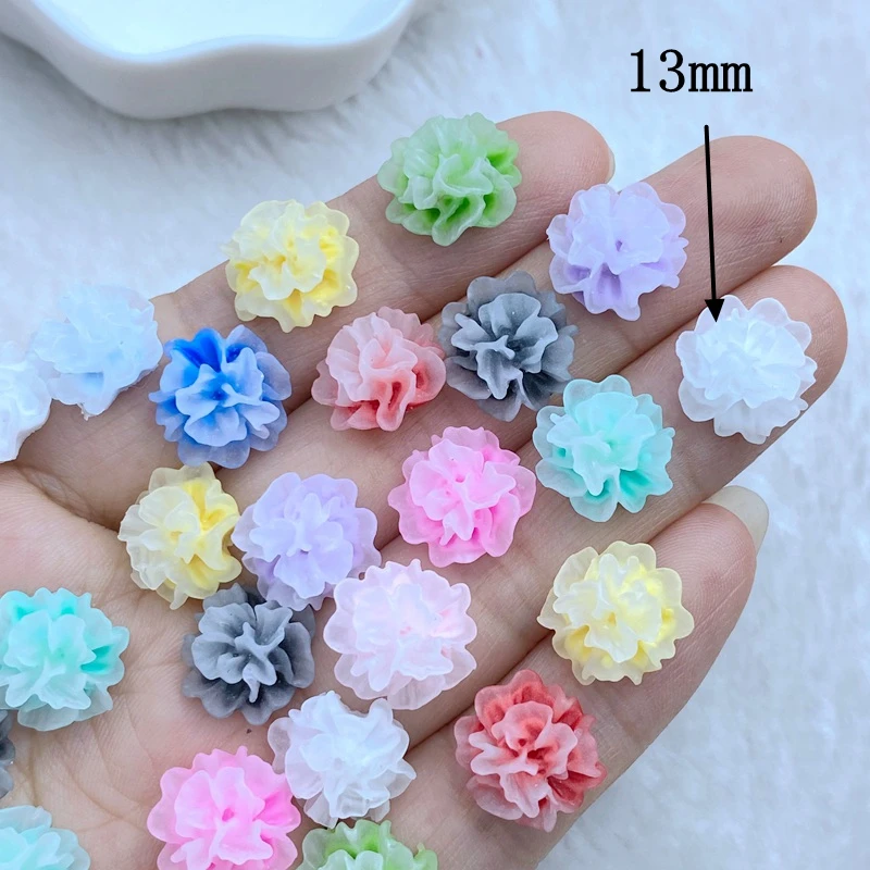 60Pcs New Cute Resin 13mm Mini Colorful Flower Series Flat Back Manicure Parts Embellishments For Hair Bows Accessories