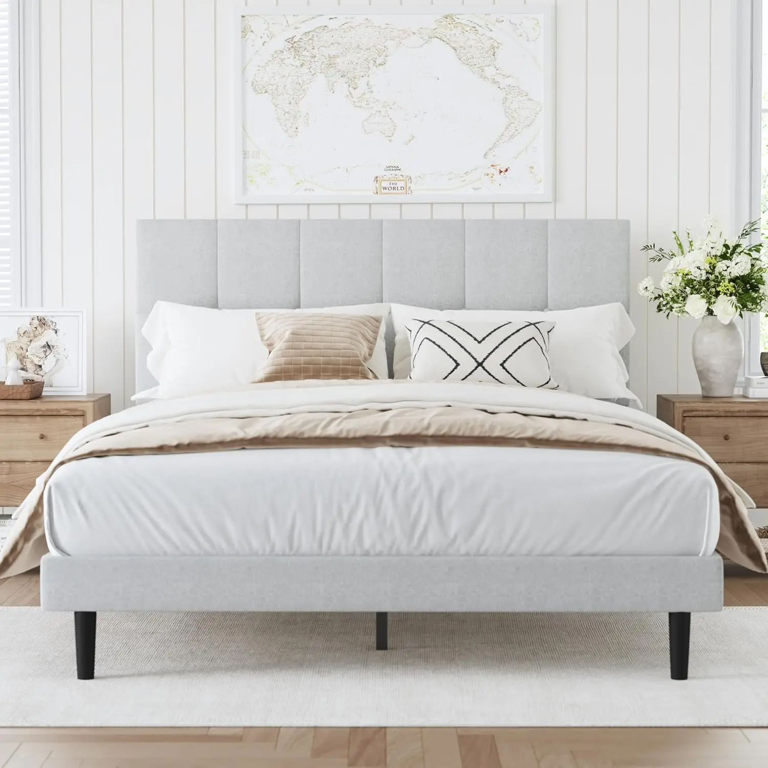 Queen Size Bed Frame with Headboard – Queen Bed Frame, Strong Wooden Slats, Noise-Free, Easy Assembly, Customized