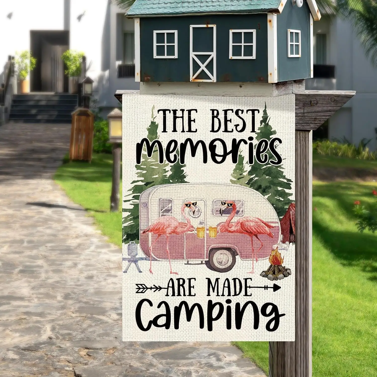 DLZDN The Best Memories Are Made Camping Garden Flag RV Campsite Party Flag 12×18 Inch Double Sided Vertical Campsite Flamin zzo