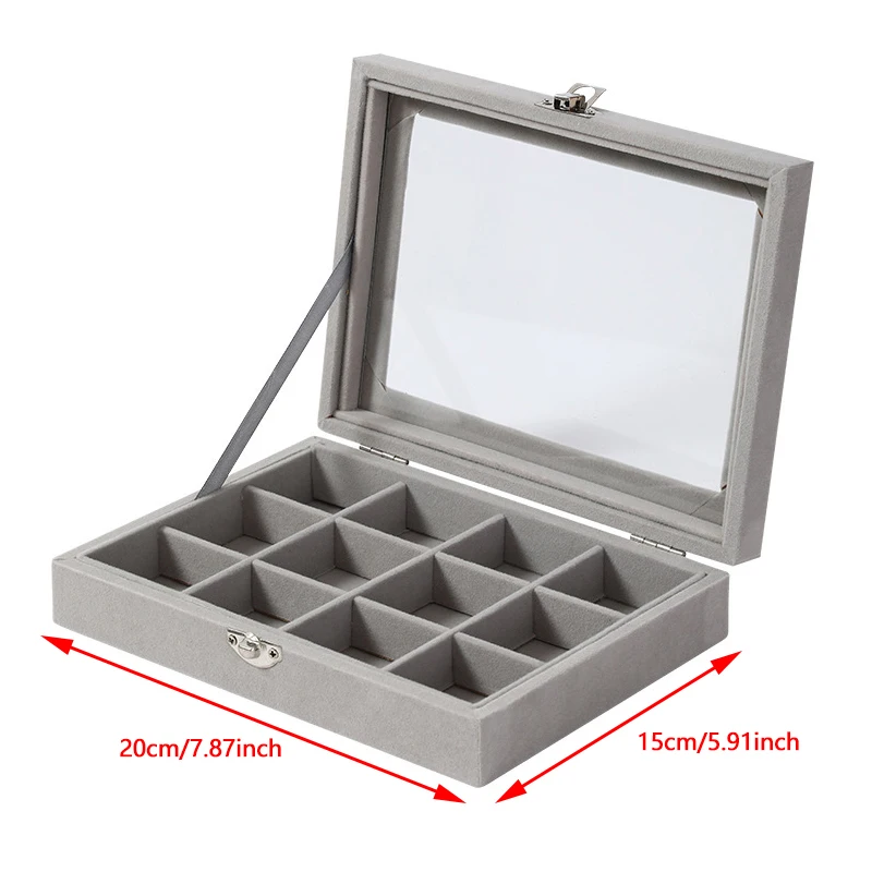 Caja de almacenamiento de joyería, pendiente, anillo, collar, caja para presentación de joyería, clasificación de joyería, caja de joyería con tapa transparente a prueba de polvo