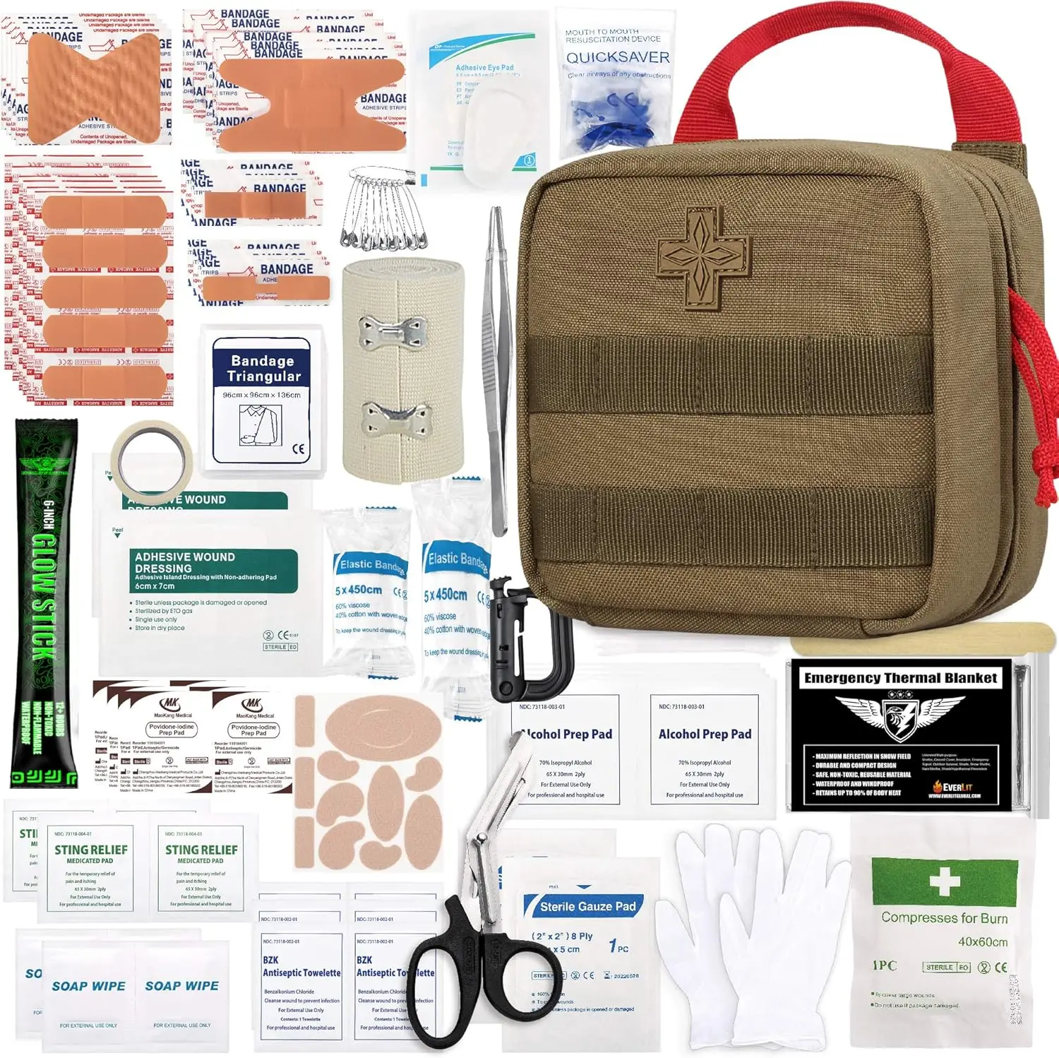 

180-Piece Tactical First Aid Kit with Molle Pouch for Outdoor Camping, Hiking, and Emergency Use