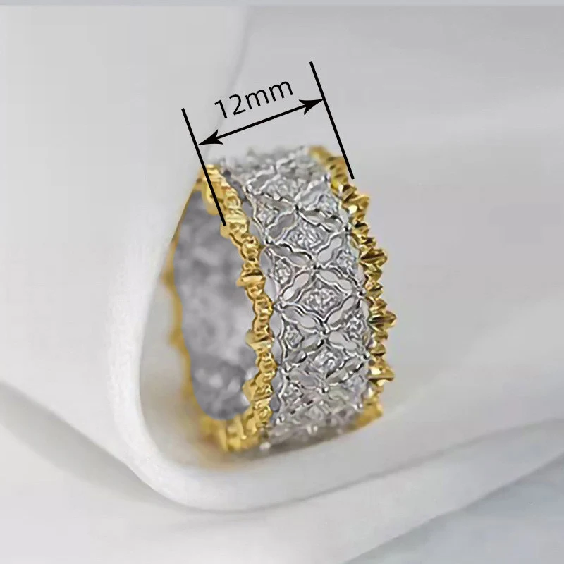 Huitan Aesthetic Tow Tone Rings for Women Fashion Geometric Hollowed-out Metal Female Accessories Simple Stylish Charms Jewelry
