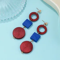 Ethnic Geometric Wood Drop Earrings Women Long Dangle Fall Earring Vintage Jewelry for Party