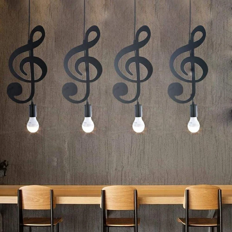 Pendant Light,Iron Ceiling Light Music Note Hanging Light Shade Chandelier For Loft Bar Studio Store Room Dining Hall(C)