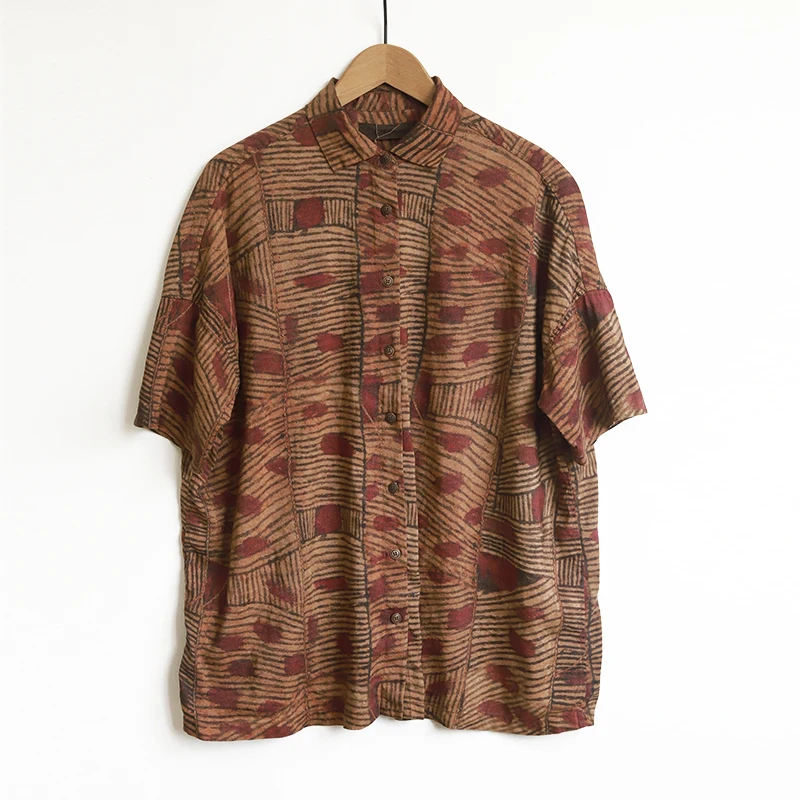 

Comfortable Silk Linen ort Sve irt Original Design Summer Casual Print Women's Faion Straight Cut Light Weight irt