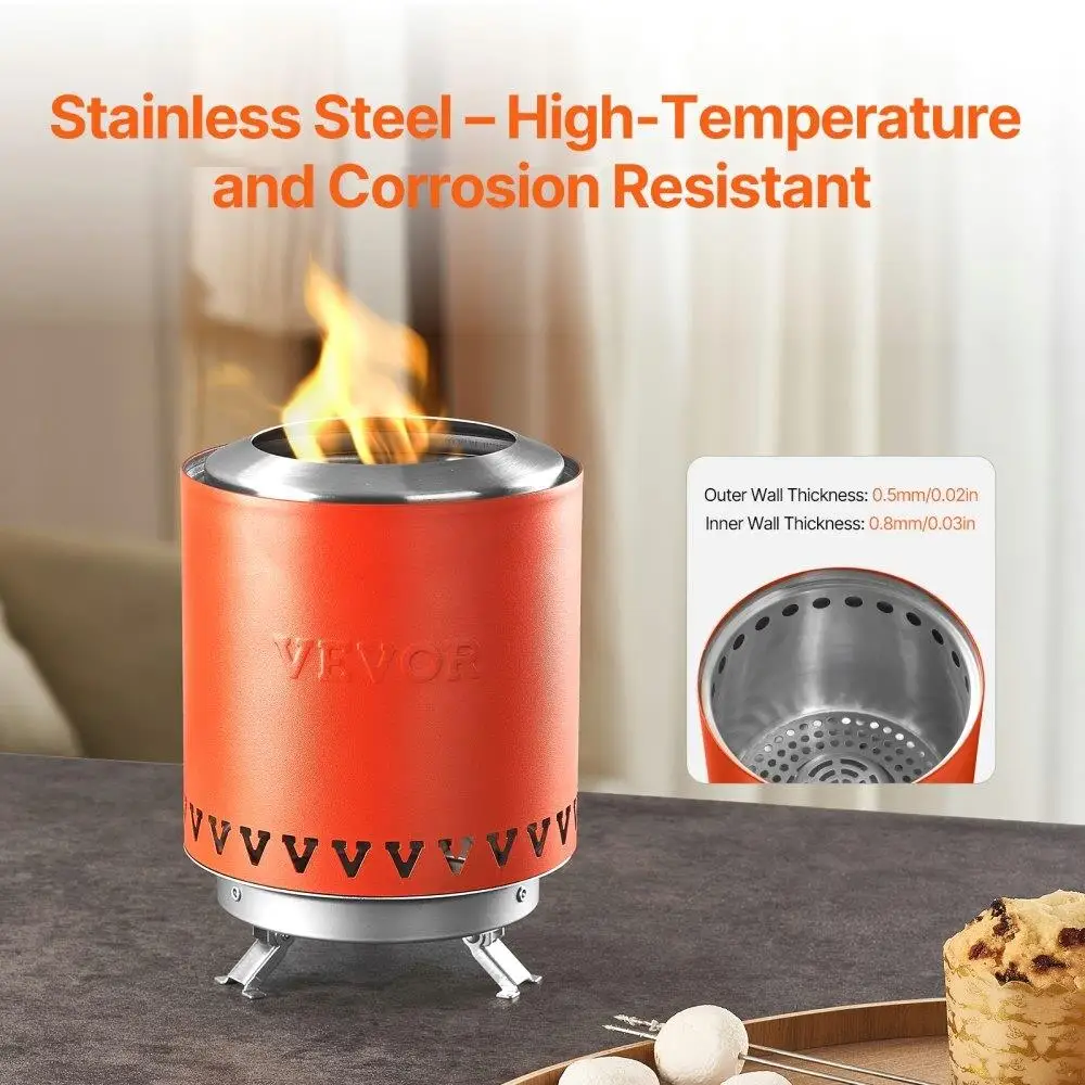 Tabletop Fire Pit 6 inch Stainless Steel Fireplace Indoor Outdoor Red